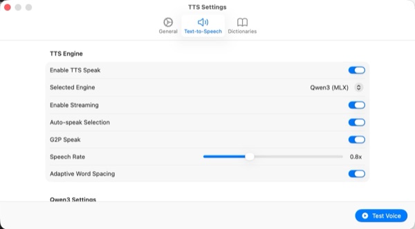 Native macOS TTS Engine Settings