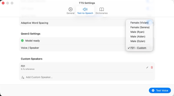 Qwen3 Neural Speaker Selection Settings